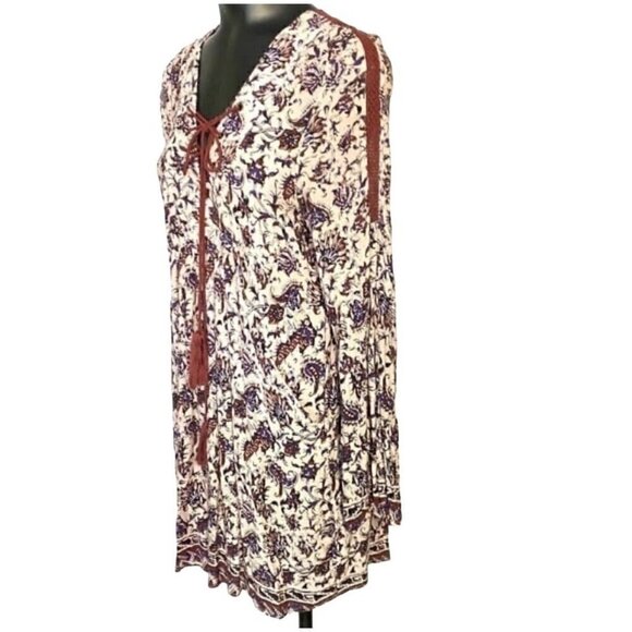 En Creme Burgundy Floral Boho Dress with pockets Size Medium - Picture 3 of 6